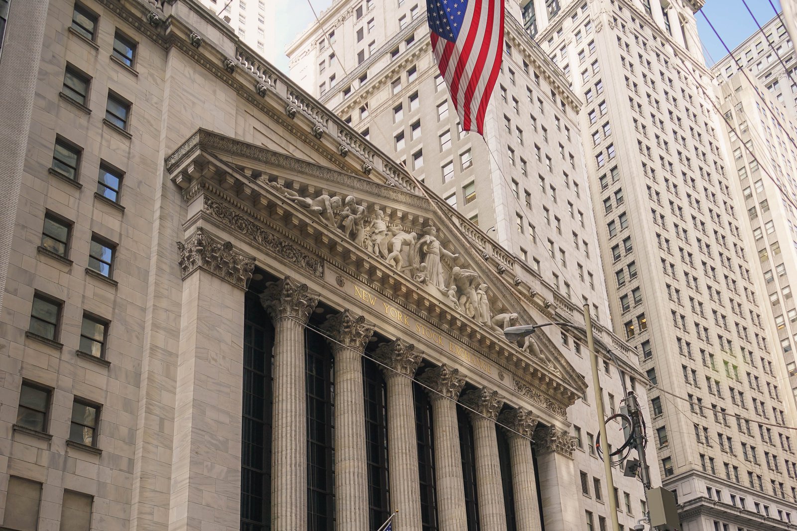 Facade of the New York Stock Exchange building on Broad Street, Lower Manhattan