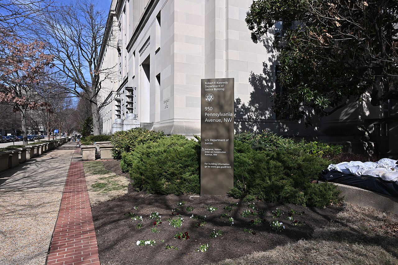 Corner of the U.S. Department of Justice headquarters building in Washington, D.C.