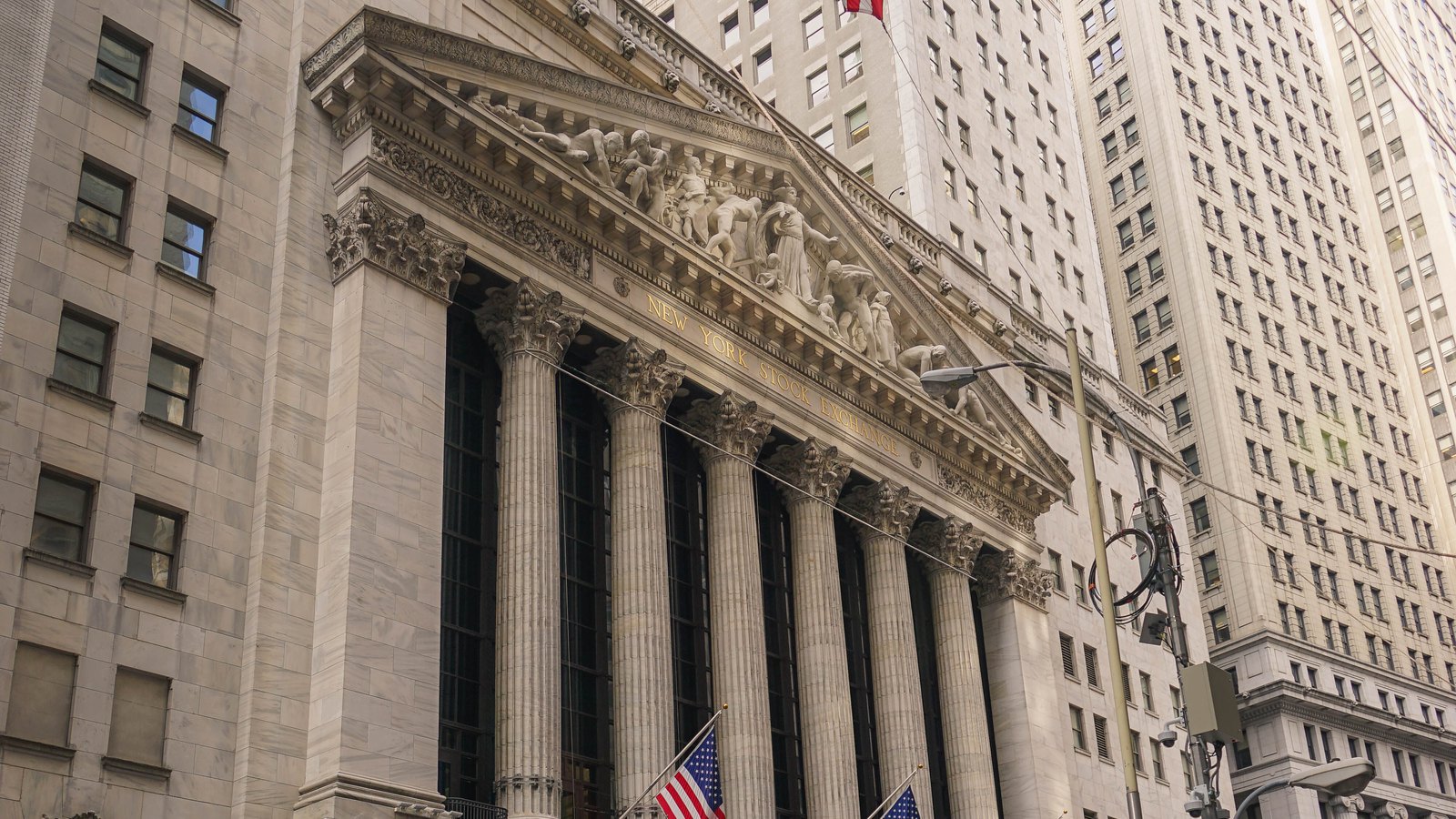 Facade of the New York Stock Exchange building on Wall Street
