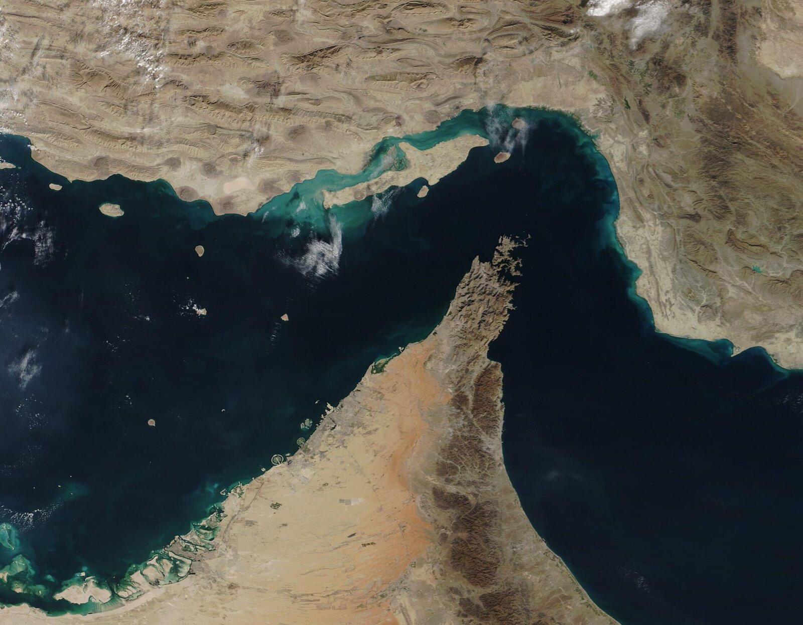 Strait of Hormuz seen from NASA's Terra/MODIS satellite Satellite view of the Strait of Hormuz between Iran and the Arabian Peninsula