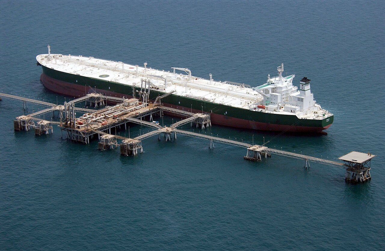 Commercial crude-oil tanker at sea (illustrative)