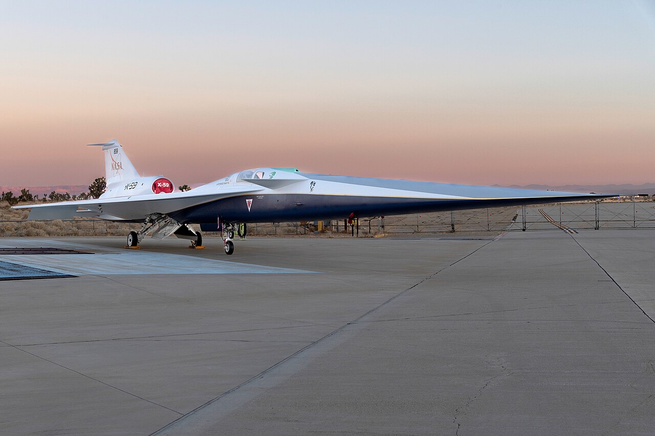 NASA's X-59 quiet supersonic research aircraft on the ramp at Lockheed Martin Skunk Works in Palmdale, California