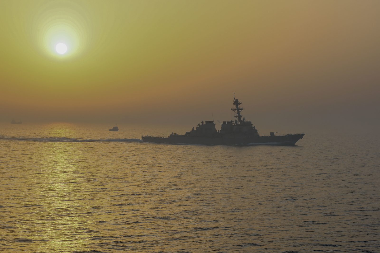U.S. Navy destroyer transits the Strait of Hormuz A U.S. Navy guided-missile destroyer transits the Strait of Hormuz.