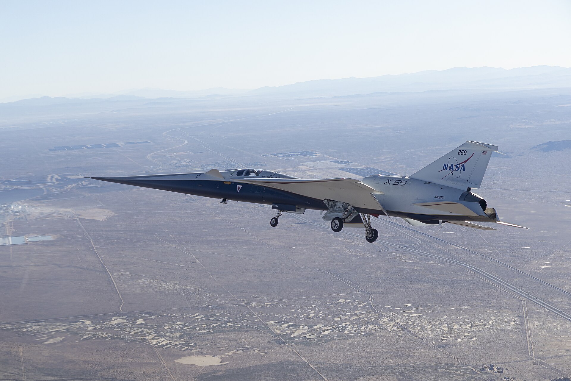 x59-supersonic-federal-register NASA X-59 quiet supersonic research aircraft in flight above the Mojave Desert