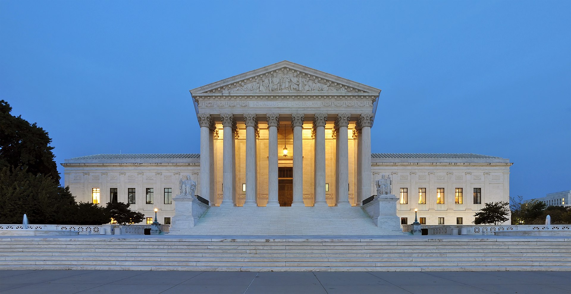 United States Supreme Court building at dusk