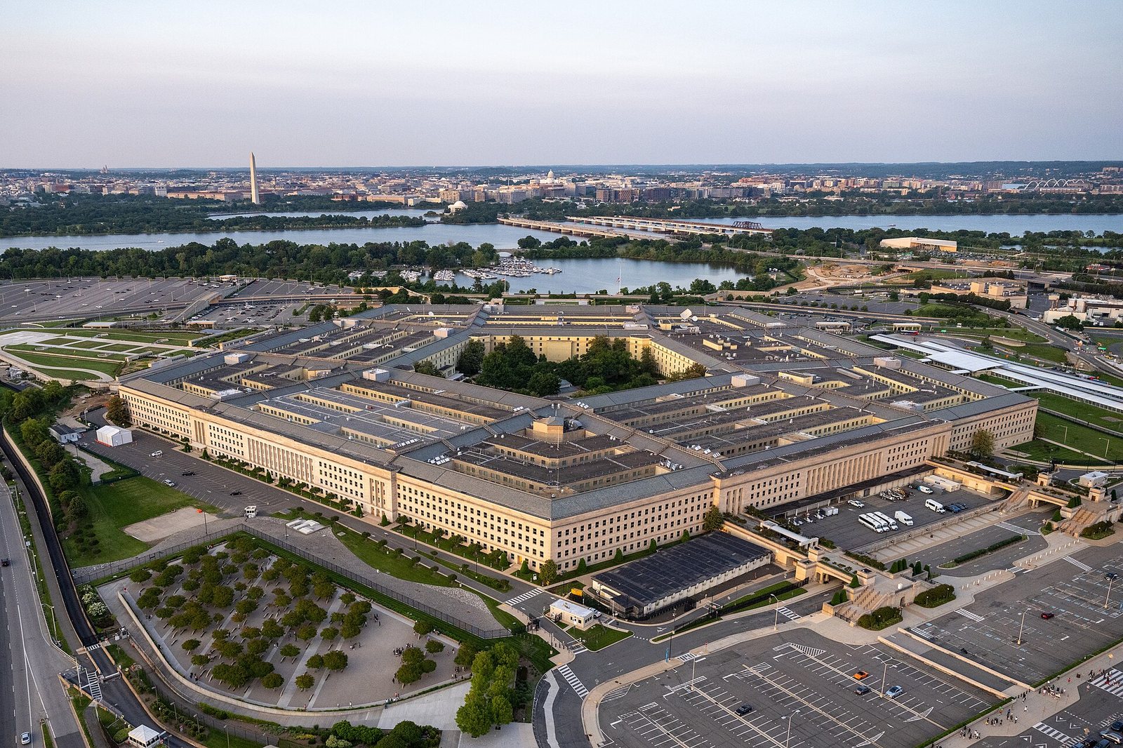 Pentagon aerial view - federal spending watch Aerial view of the Pentagon, headquarters of the U.S. Department of War, in Arlington, Virginia