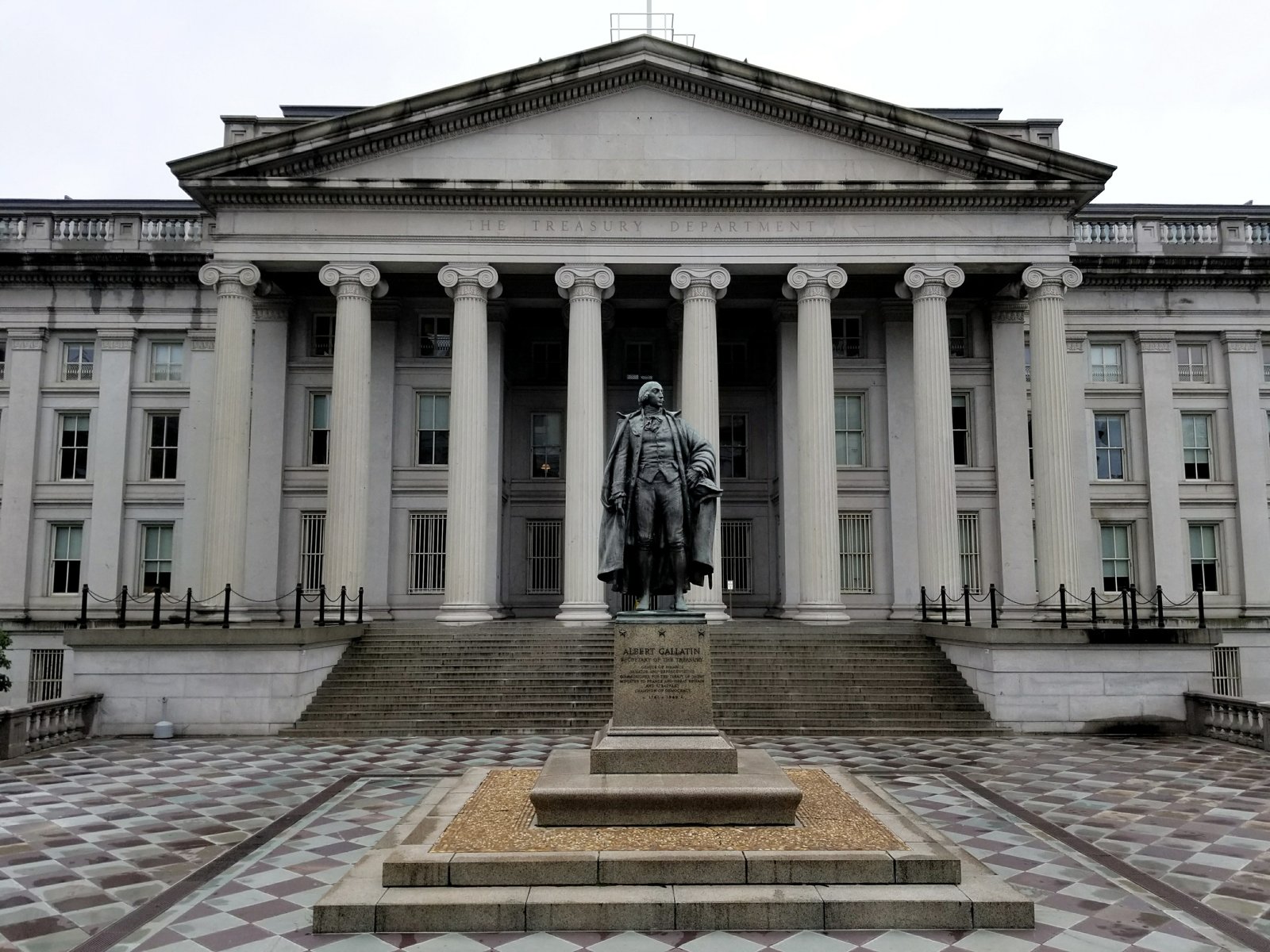 treasury-building-sanctions-watch U.S. Treasury Building with Albert Gallatin statue